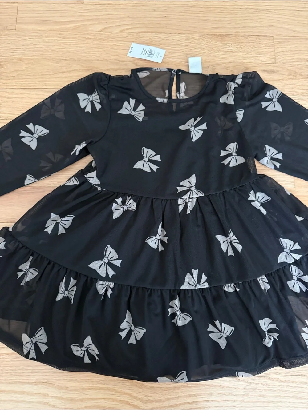 GAP Black Dress with Gray Bow Print - Tiered Skirt